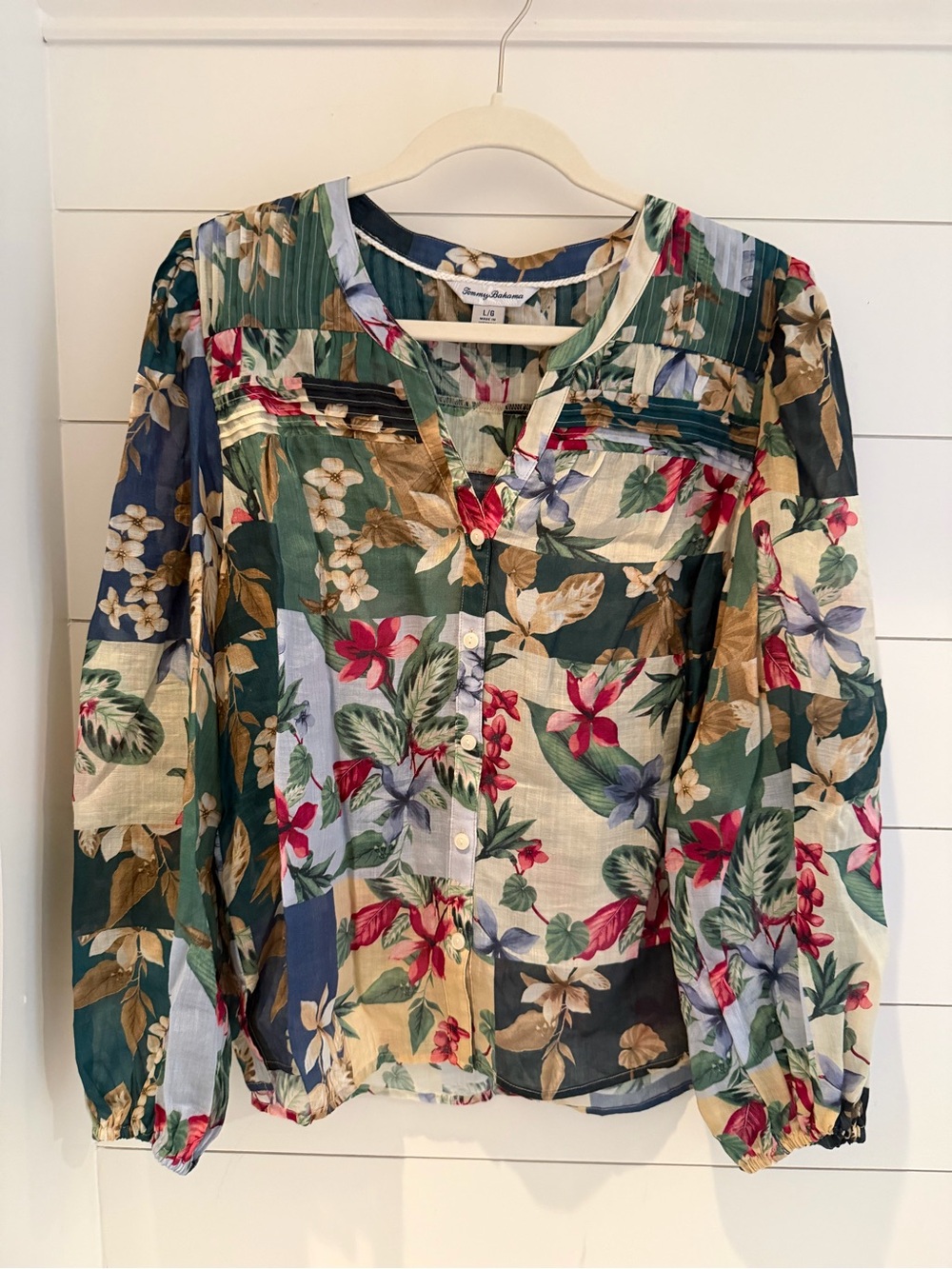 Tommy Bahama Floral Patchwork Button-Up Blouse — Multicolor
